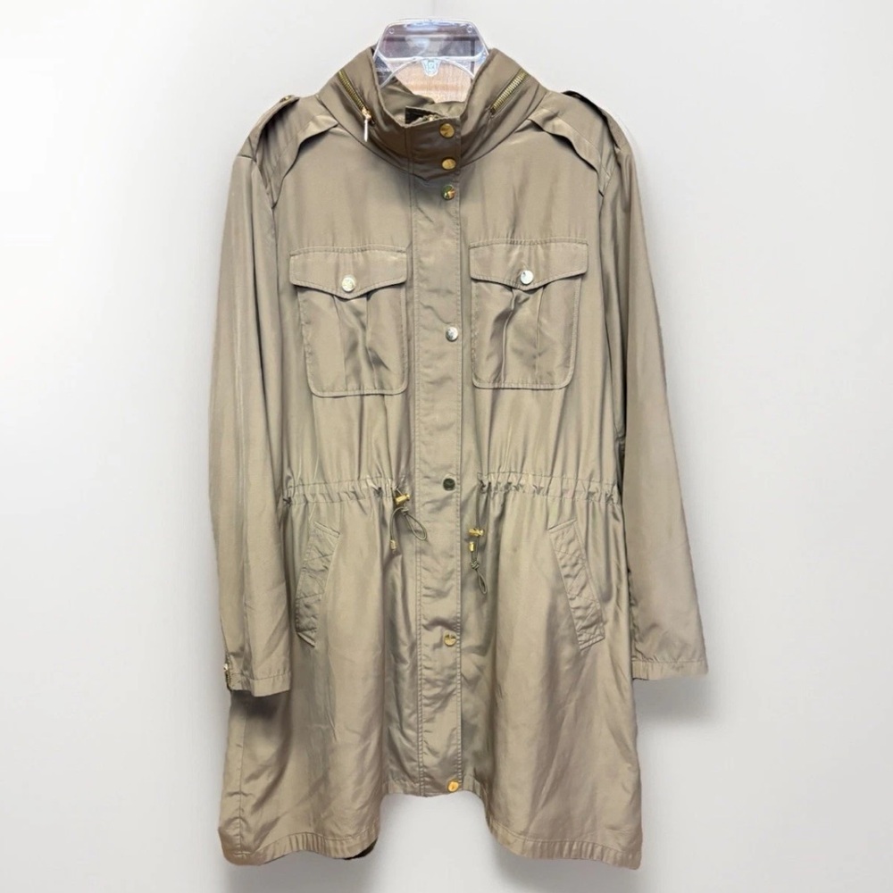 BADGLEY MISCHKA Women's XL Green & Goldtone Hardware Cinch Trench Coat #5527